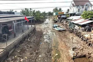 A canal in Tran Van Thoi area, Ca Mau Province, dries up amid severe drought. (Photo: SGGP)